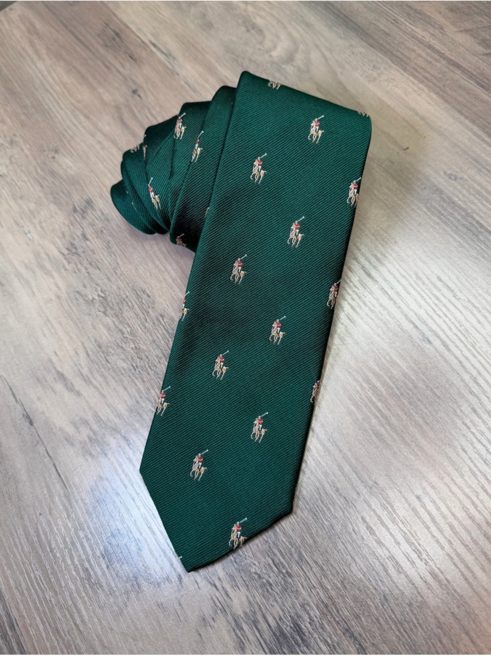 Vintage Polo by Ralph Lauren Dark Green 100% Silk Polo Player Tie
